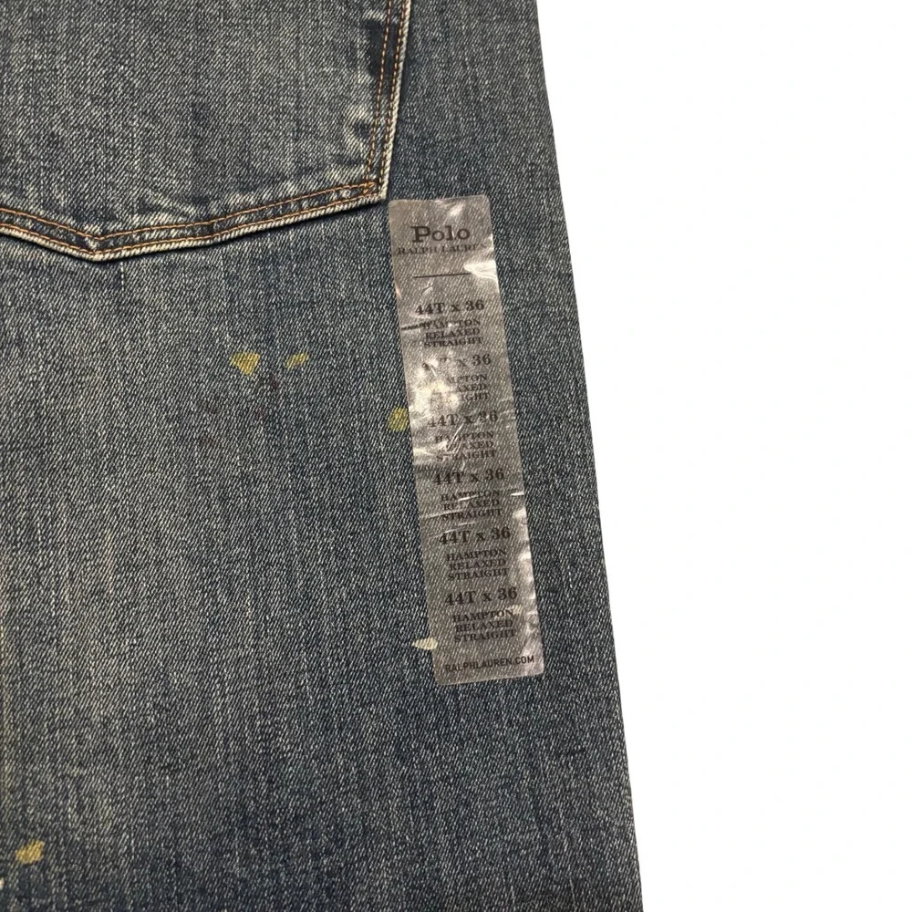 Polo Ralph Lauren Hampton Relaxed Straight Paint Splatter Jeans Mens 44Tx36 Blue